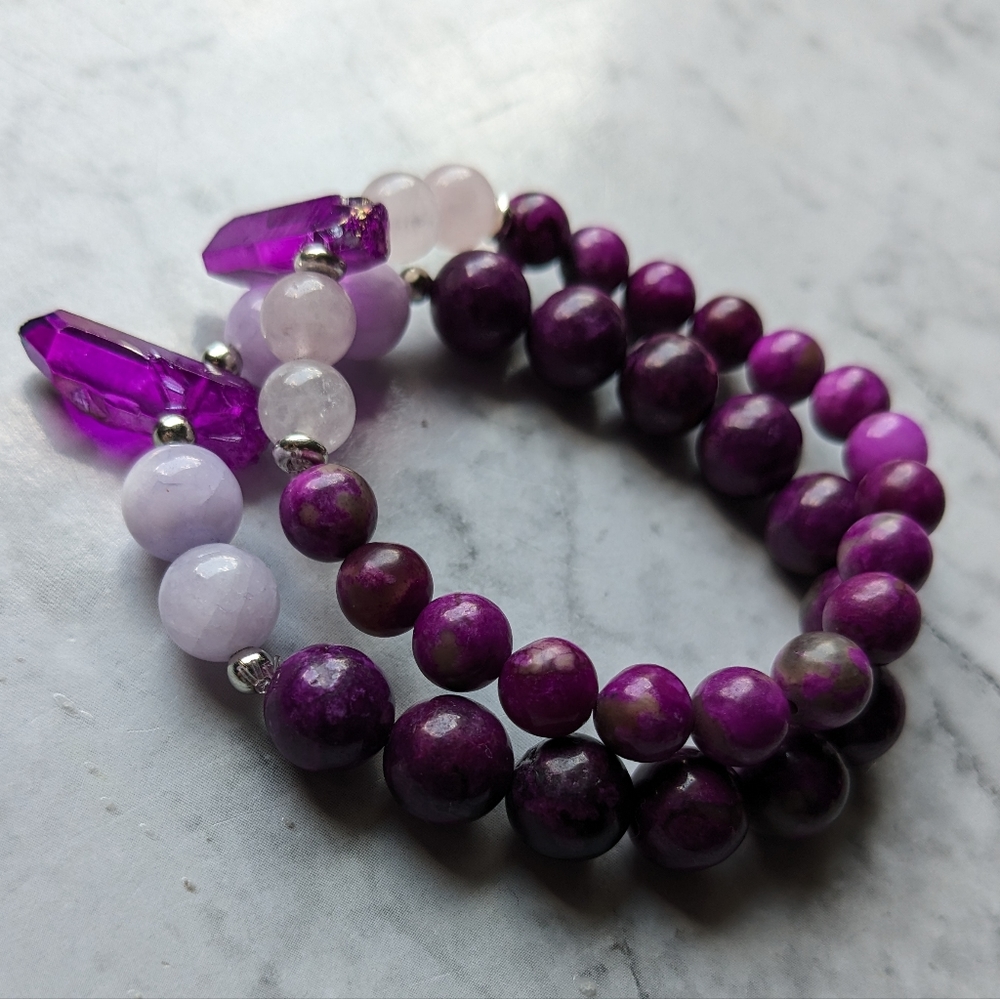 Sugalite Rose Quartz Crystal Stone bead bracelet - Picture 6 of 9